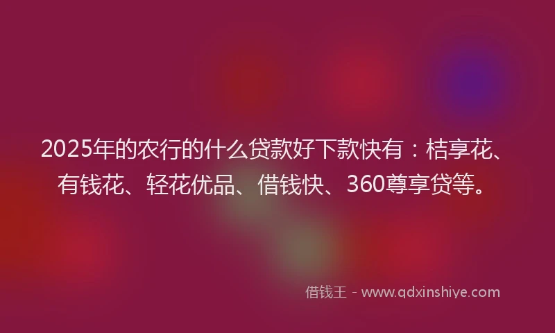 2025年的农行的什么贷款好下款快有：桔享花、有钱花、轻花优品、借钱快、360尊享贷等。