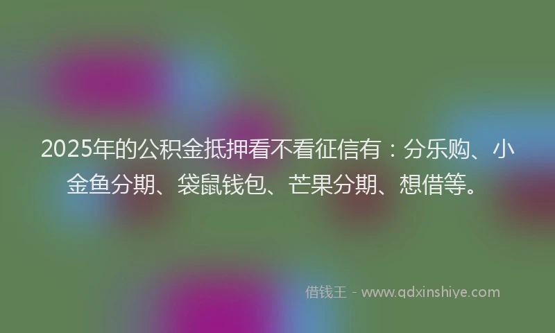 2025年的公积金抵押看不看征信有：分乐购、小金鱼分期、袋鼠钱包、芒果分期、想借等。