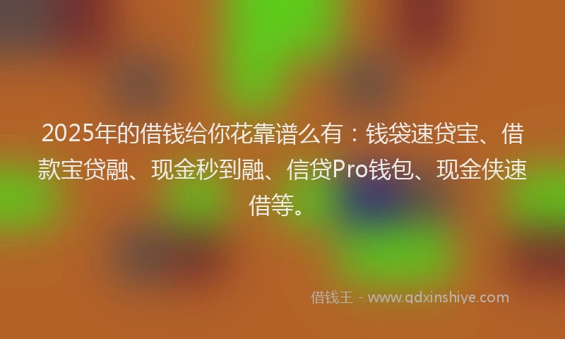 2025年的借钱给你花靠谱么有：钱袋速贷宝、借款宝贷融、现金秒到融、信贷Pro钱包、现金侠速借等。
