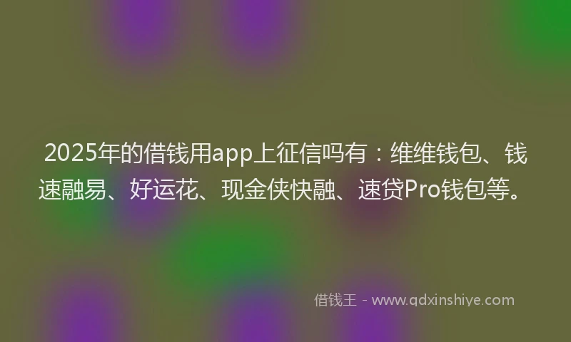 2025年的借钱用app上征信吗有：维维钱包、钱速融易、好运花、现金侠快融、速贷Pro钱包等。