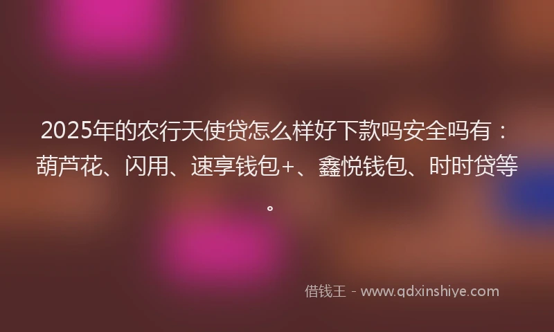 2025年的农行天使贷怎么样好下款吗安全吗有：葫芦花、闪用、速享钱包+、鑫悦钱包、时时贷等。