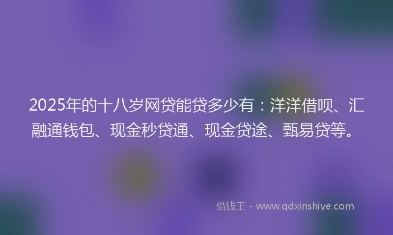 2025年的十八岁网贷能贷多少有：洋洋借呗、汇融通钱包、现金秒贷通、现金贷途、甄易贷等。