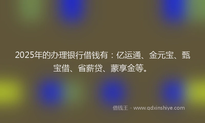 2025年的办理银行借钱有：亿运通、金元宝、甄宝借、省薪贷、蒙享金等。