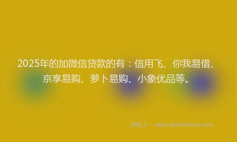 2025年的加微信贷款的有：信用飞、你我易借、京享易购、萝卜易购、小象优品等。