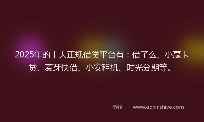 2025年的十大正规借贷平台有：借了么、小赢卡贷、麦芽快借、小安租机、时光分期等。