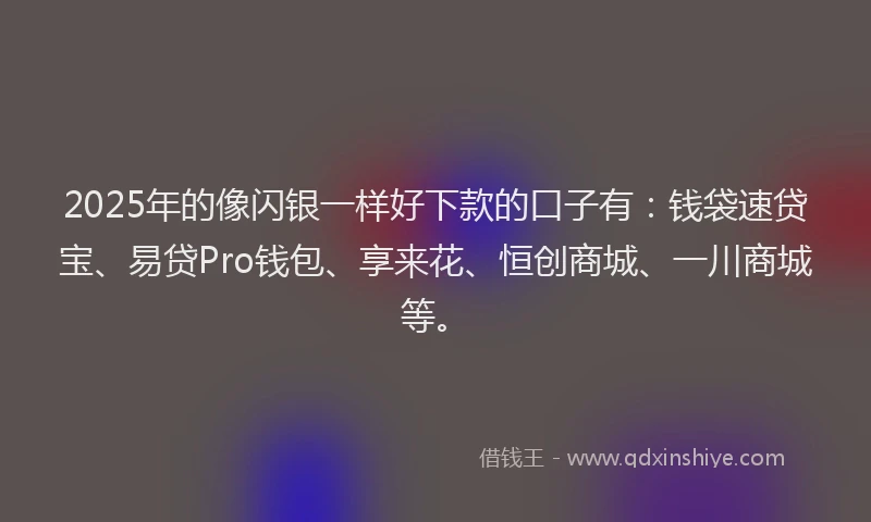 2025年的像闪银一样好下款的口子有：钱袋速贷宝、易贷Pro钱包、享来花、恒创商城、一川商城等。