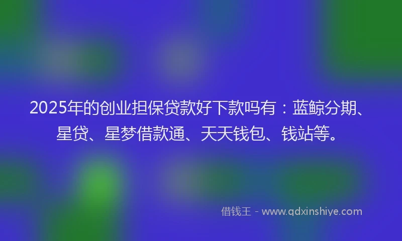 2025年的创业担保贷款好下款吗有：蓝鲸分期、星贷、星梦借款通、天天钱包、钱站等。
