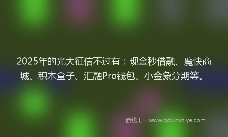 2025年的光大征信不过有：现金秒借融、魔快商城、积木盒子、汇融Pro钱包、小金象分期等。
