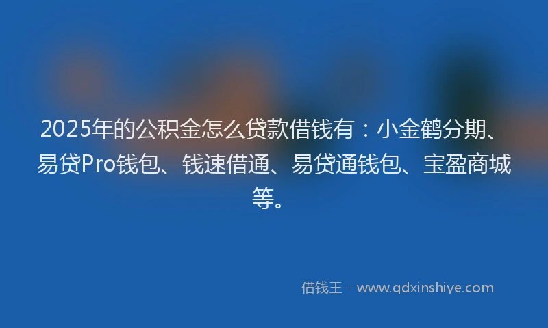 2025年的公积金怎么贷款借钱有：小金鹤分期、易贷Pro钱包、钱速借通、易贷通钱包、宝盈商城等。