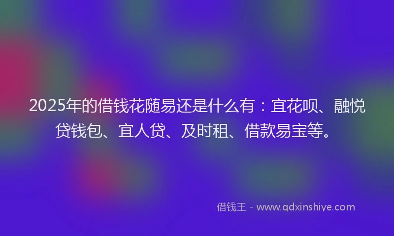 2025年的借钱花随易还是什么有：宜花呗、融悦贷钱包、宜人贷、及时租、借款易宝等。
