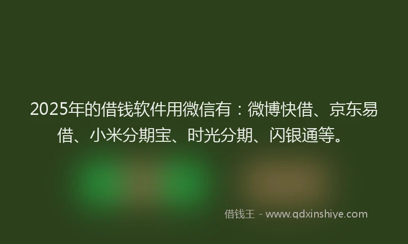 2025年的借钱软件用微信有：微博快借、京东易借、小米分期宝、时光分期、闪银通等。