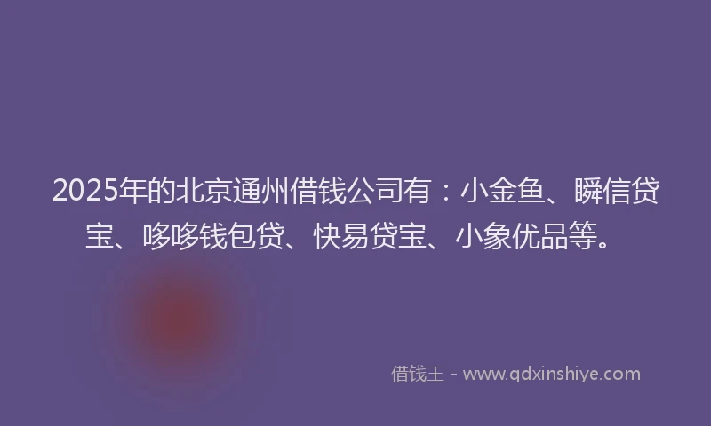 2025年的北京通州借钱公司有：小金鱼、瞬信贷宝、哆哆钱包贷、快易贷宝、小象优品等。