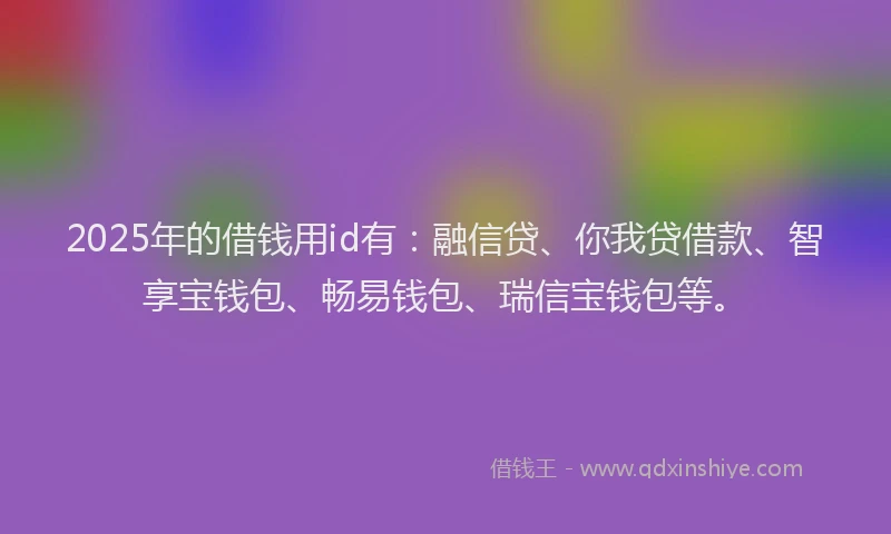 2025年的借钱用id有：融信贷、你我贷借款、智享宝钱包、畅易钱包、瑞信宝钱包等。