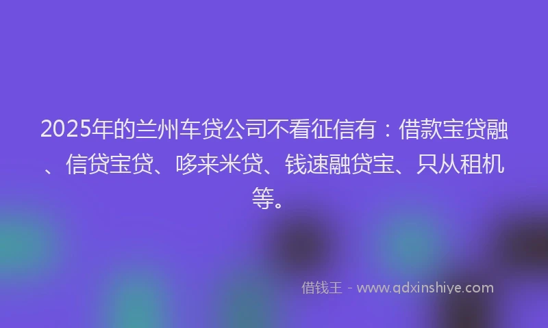 2025年的兰州车贷公司不看征信有：借款宝贷融、信贷宝贷、哆来米贷、钱速融贷宝、只从租机等。