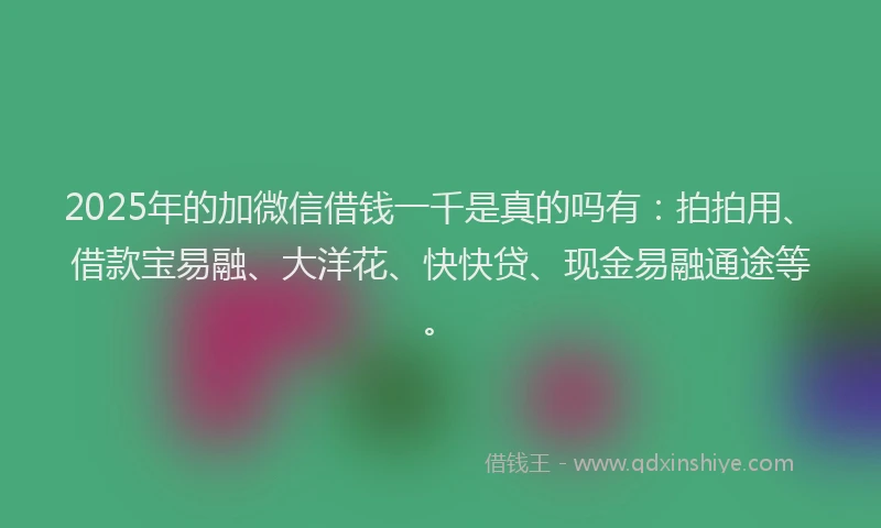2025年的加微信借钱一千是真的吗有：拍拍用、借款宝易融、大洋花、快快贷、现金易融通途等。