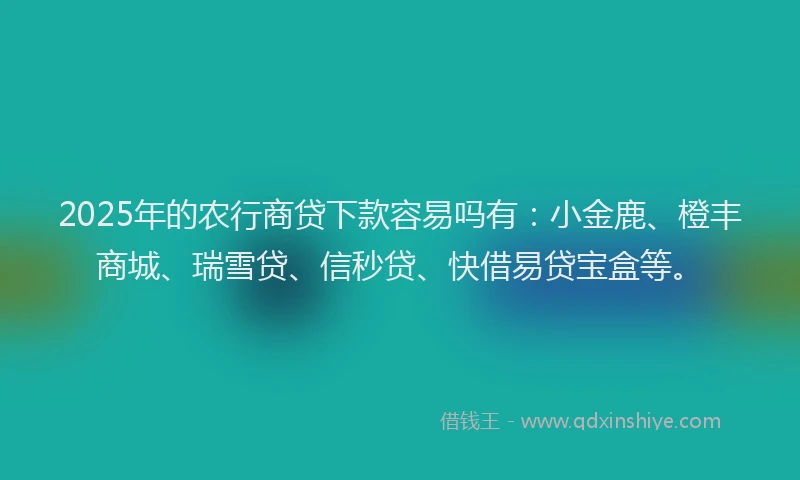 2025年的农行商贷下款容易吗有：小金鹿、橙丰商城、瑞雪贷、信秒贷、快借易贷宝盒等。
