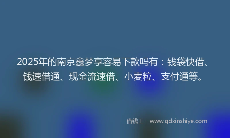 2025年的南京鑫梦享容易下款吗有：钱袋快借、钱速借通、现金流速借、小麦粒、支付通等。
