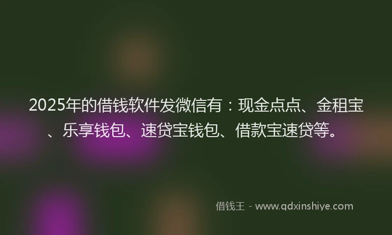 2025年的借钱软件发微信有：现金点点、金租宝、乐享钱包、速贷宝钱包、借款宝速贷等。