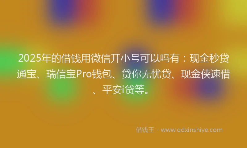 2025年的借钱用微信开小号可以吗有：现金秒贷通宝、瑞信宝Pro钱包、贷你无忧贷、现金侠速借、平安i贷等。