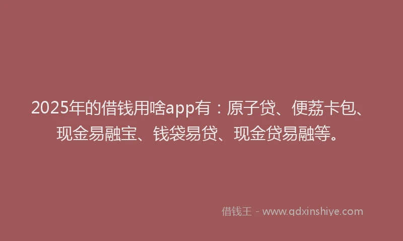 2025年的借钱用啥app有：原子贷、便荔卡包、现金易融宝、钱袋易贷、现金贷易融等。