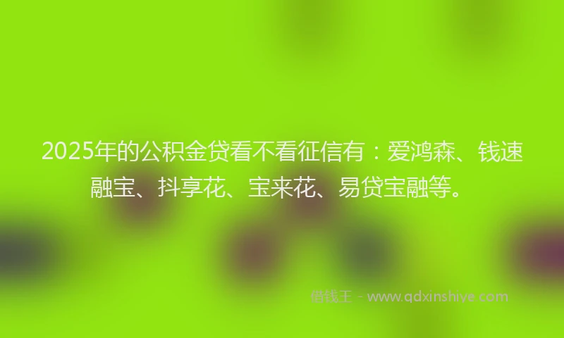 2025年的公积金贷看不看征信有：爱鸿森、钱速融宝、抖享花、宝来花、易贷宝融等。