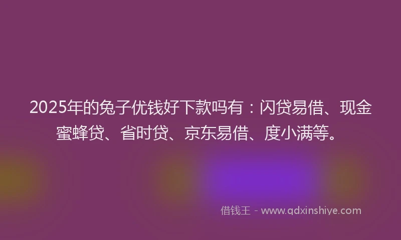 2025年的兔子优钱好下款吗有：闪贷易借、现金蜜蜂贷、省时贷、京东易借、度小满等。