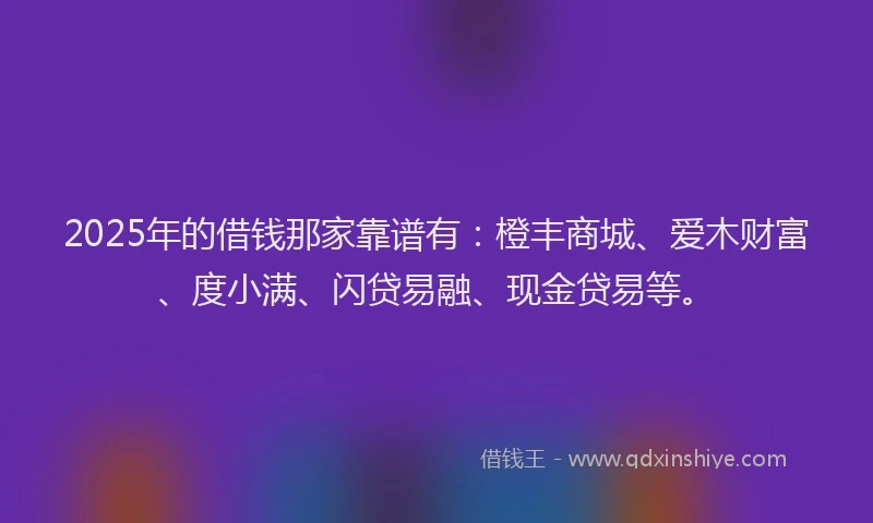 2025年的借钱那家靠谱有：橙丰商城、爱木财富、度小满、闪贷易融、现金贷易等。
