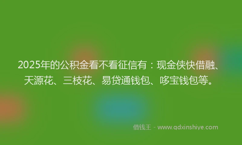 2025年的公积金看不看征信有：现金侠快借融、天源花、三枝花、易贷通钱包、哆宝钱包等。