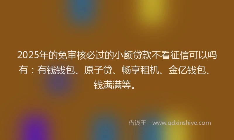 2025年的免审核必过的小额贷款不看征信可以吗有：有钱钱包、原子贷、畅享租机、金亿钱包、钱满满等。