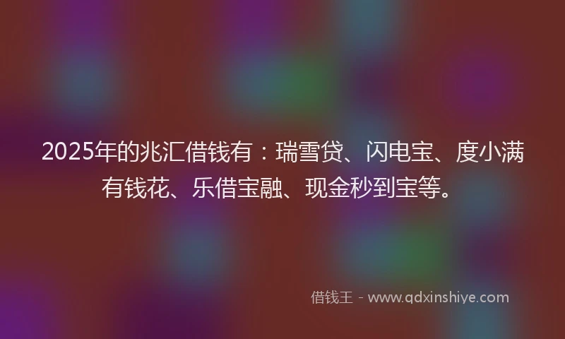 2025年的兆汇借钱有：瑞雪贷、闪电宝、度小满有钱花、乐借宝融、现金秒到宝等。