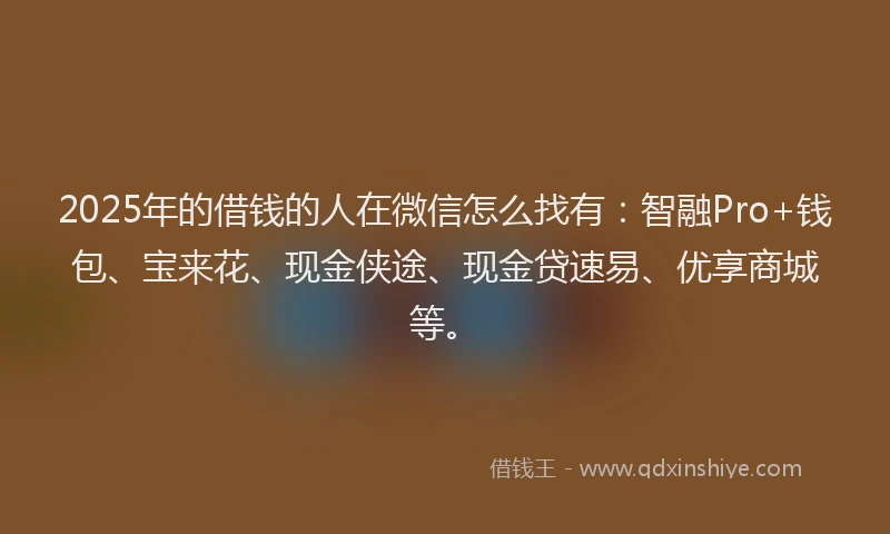 2025年的借钱的人在微信怎么找有：智融Pro+钱包、宝来花、现金侠途、现金贷速易、优享商城等。