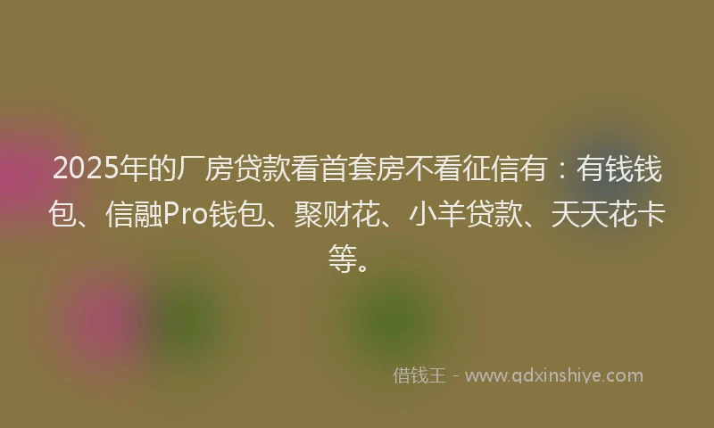 2025年的厂房贷款看首套房不看征信有：有钱钱包、信融Pro钱包、聚财花、小羊贷款、天天花卡等。