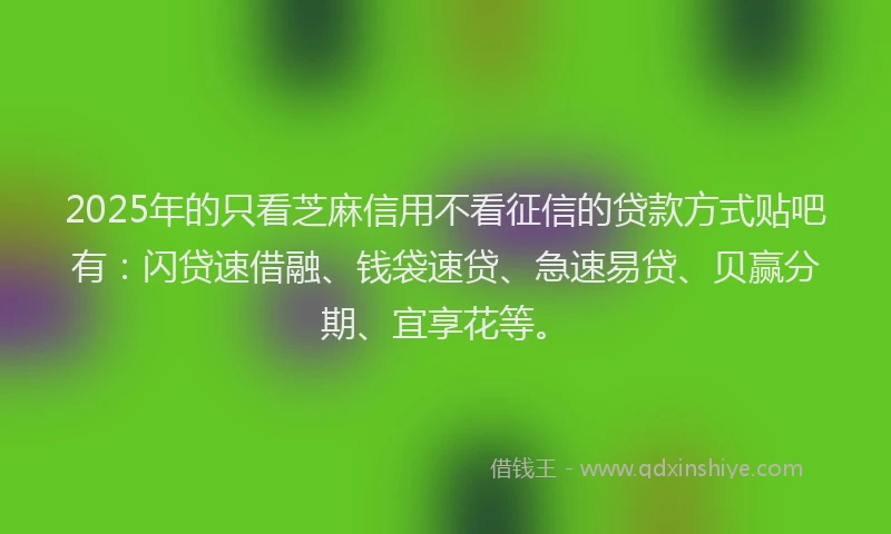 2025年的只看芝麻信用不看征信的贷款方式贴吧有：闪贷速借融、钱袋速贷、急速易贷、贝赢分期、宜享花等。