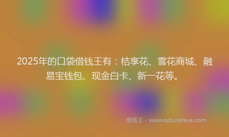 2025年的口袋借钱王有：桔享花、雪花商城、融易宝钱包、现金白卡、新一花等。