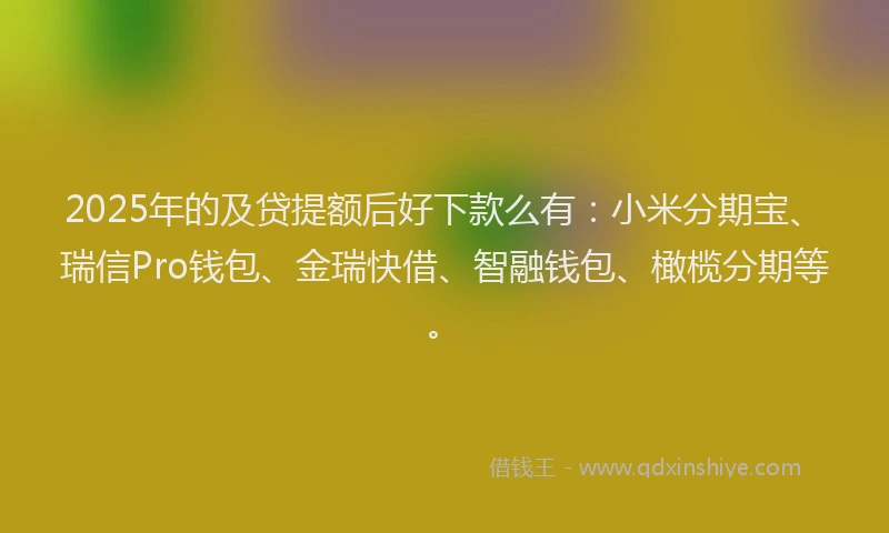 2025年的及贷提额后好下款么有：小米分期宝、瑞信Pro钱包、金瑞快借、智融钱包、橄榄分期等。