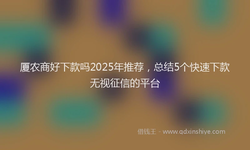 厦农商好下款吗2025年推荐，总结5个快速下款无视征信的平台