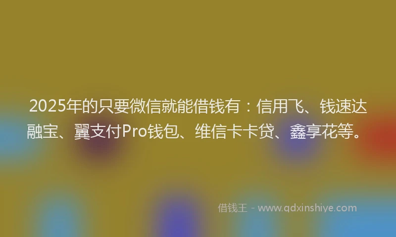 2025年的只要微信就能借钱有：信用飞、钱速达融宝、翼支付Pro钱包、维信卡卡贷、鑫享花等。