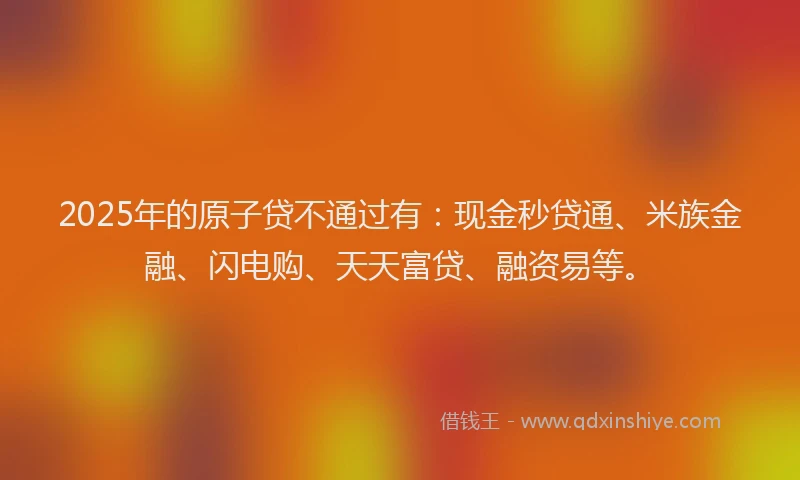 2025年的原子贷不通过有：现金秒贷通、米族金融、闪电购、天天富贷、融资易等。