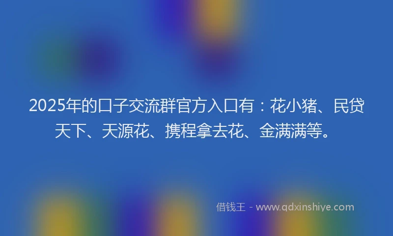 2025年的口子交流群官方入口有：花小猪、民贷天下、天源花、携程拿去花、金满满等。