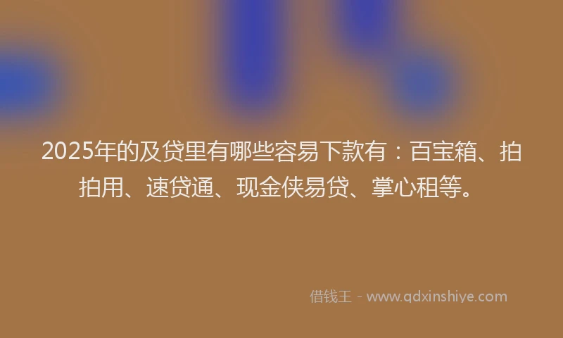 2025年的及贷里有哪些容易下款有：百宝箱、拍拍用、速贷通、现金侠易贷、掌心租等。