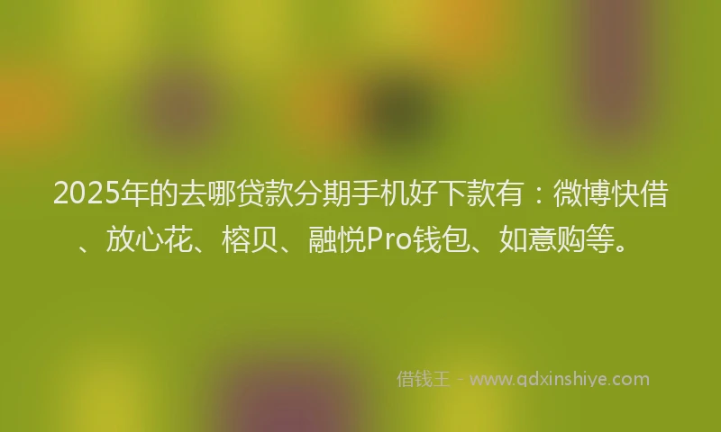 2025年的去哪贷款分期手机好下款有：微博快借、放心花、榕贝、融悦Pro钱包、如意购等。