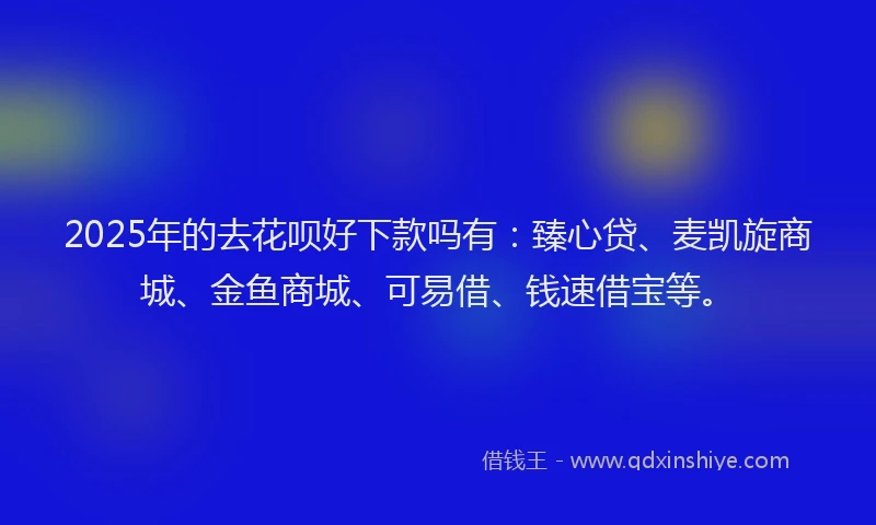 2025年的去花呗好下款吗有：臻心贷、麦凯旋商城、金鱼商城、可易借、钱速借宝等。