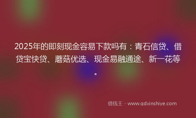 2025年的即刻现金容易下款吗有：青石信贷、借贷宝快贷、蘑菇优选、现金易融通途、新一花等。