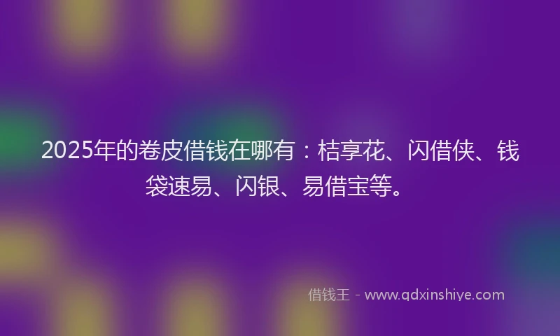 2025年的卷皮借钱在哪有：桔享花、闪借侠、钱袋速易、闪银、易借宝等。