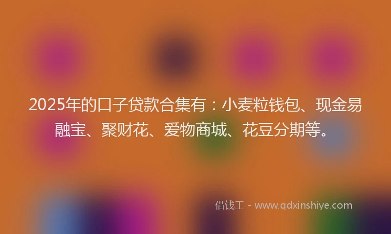 2025年的口子贷款合集有：小麦粒钱包、现金易融宝、聚财花、爱物商城、花豆分期等。