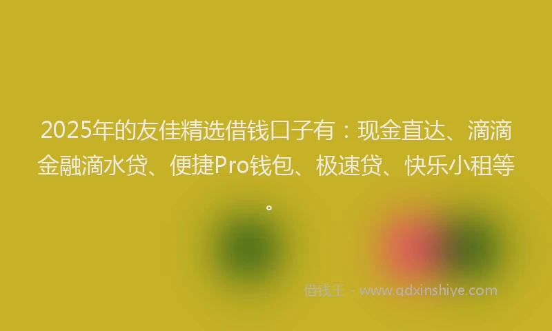 2025年的友佳精选借钱口子有：现金直达、滴滴金融滴水贷、便捷Pro钱包、极速贷、快乐小租等。