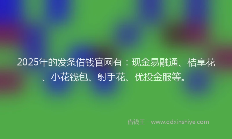 2025年的发条借钱官网有：现金易融通、桔享花、小花钱包、射手花、优投金服等。
