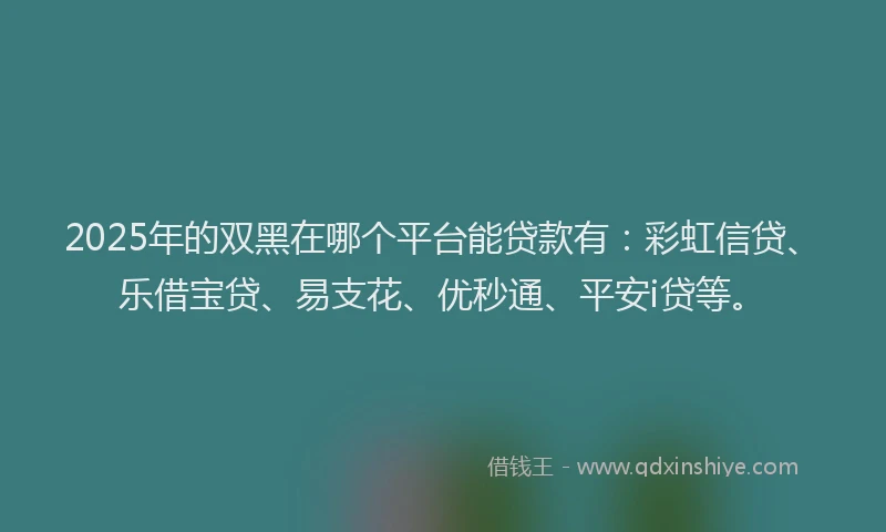 2025年的双黑在哪个平台能贷款有：彩虹信贷、乐借宝贷、易支花、优秒通、平安i贷等。