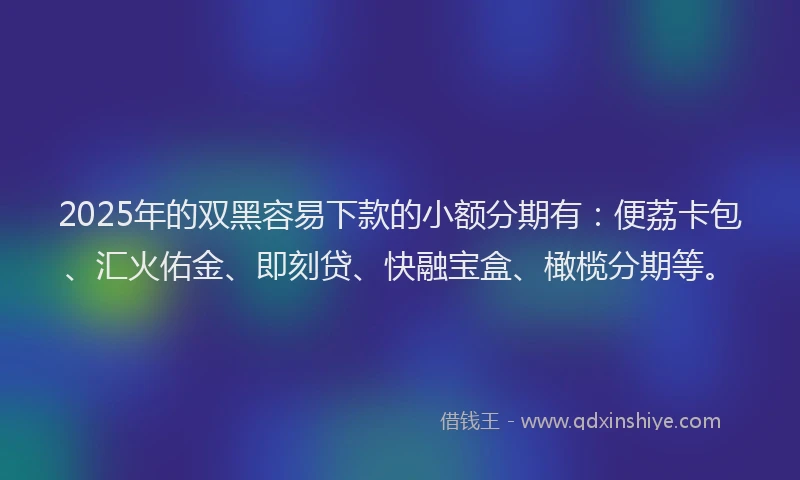 2025年的双黑容易下款的小额分期有：便荔卡包、汇火佑金、即刻贷、快融宝盒、橄榄分期等。