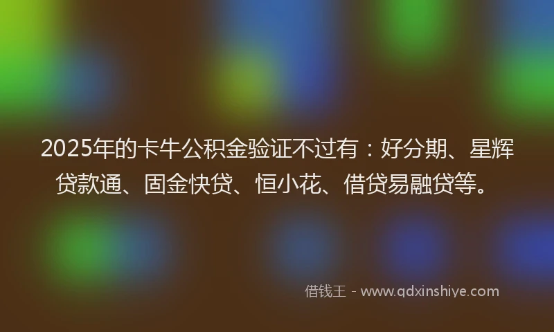 2025年的卡牛公积金验证不过有：好分期、星辉贷款通、固金快贷、恒小花、借贷易融贷等。